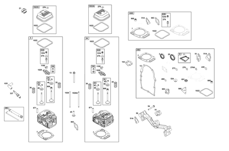 Cylinder Head Group Diagram and Parts List for 356447-3530-B5 200000 - 399999 Briggs and Stratton Engine